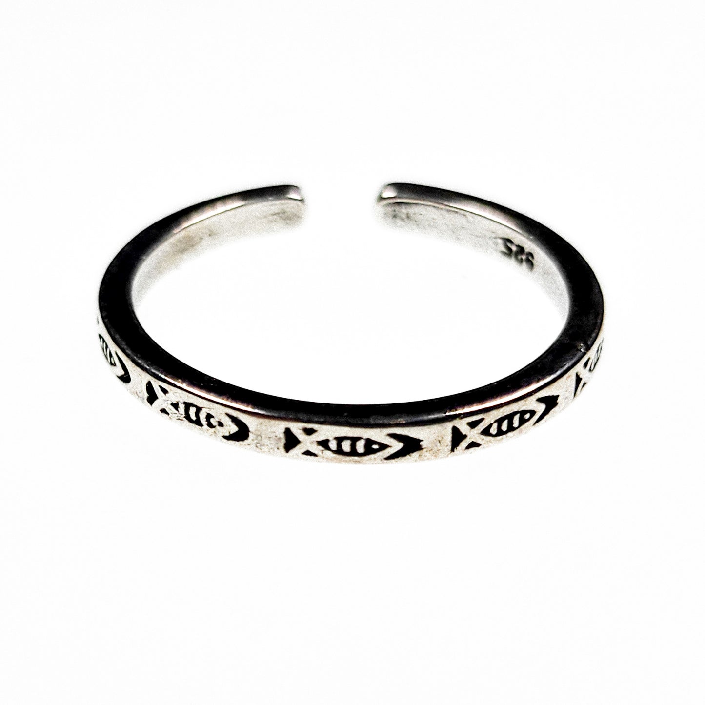 Fish & Abundance Adjustable Small Silver Ring