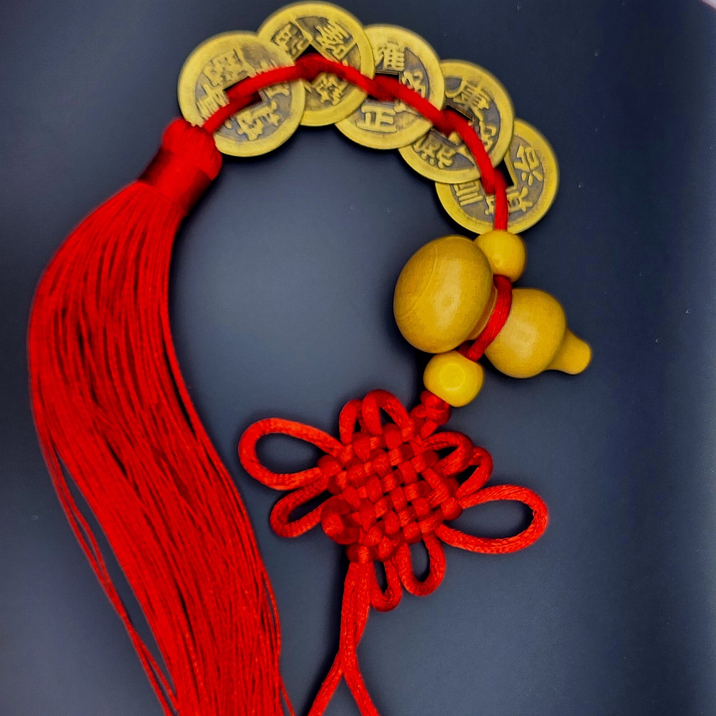 5 Emperor Coin Copper Charm with Red Tassel for Hanger Décor