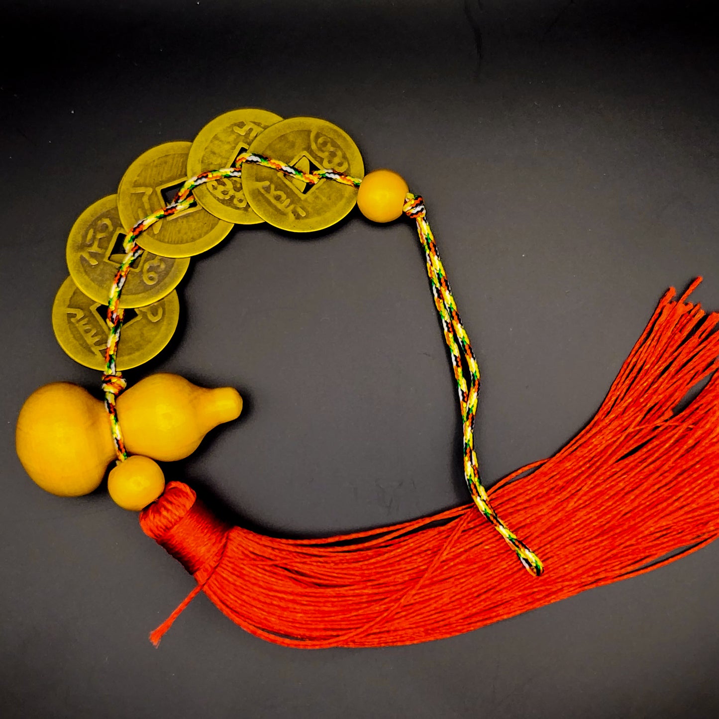 5 Emperor Coin Copper Charm with Red Tassel for Hanger Décor