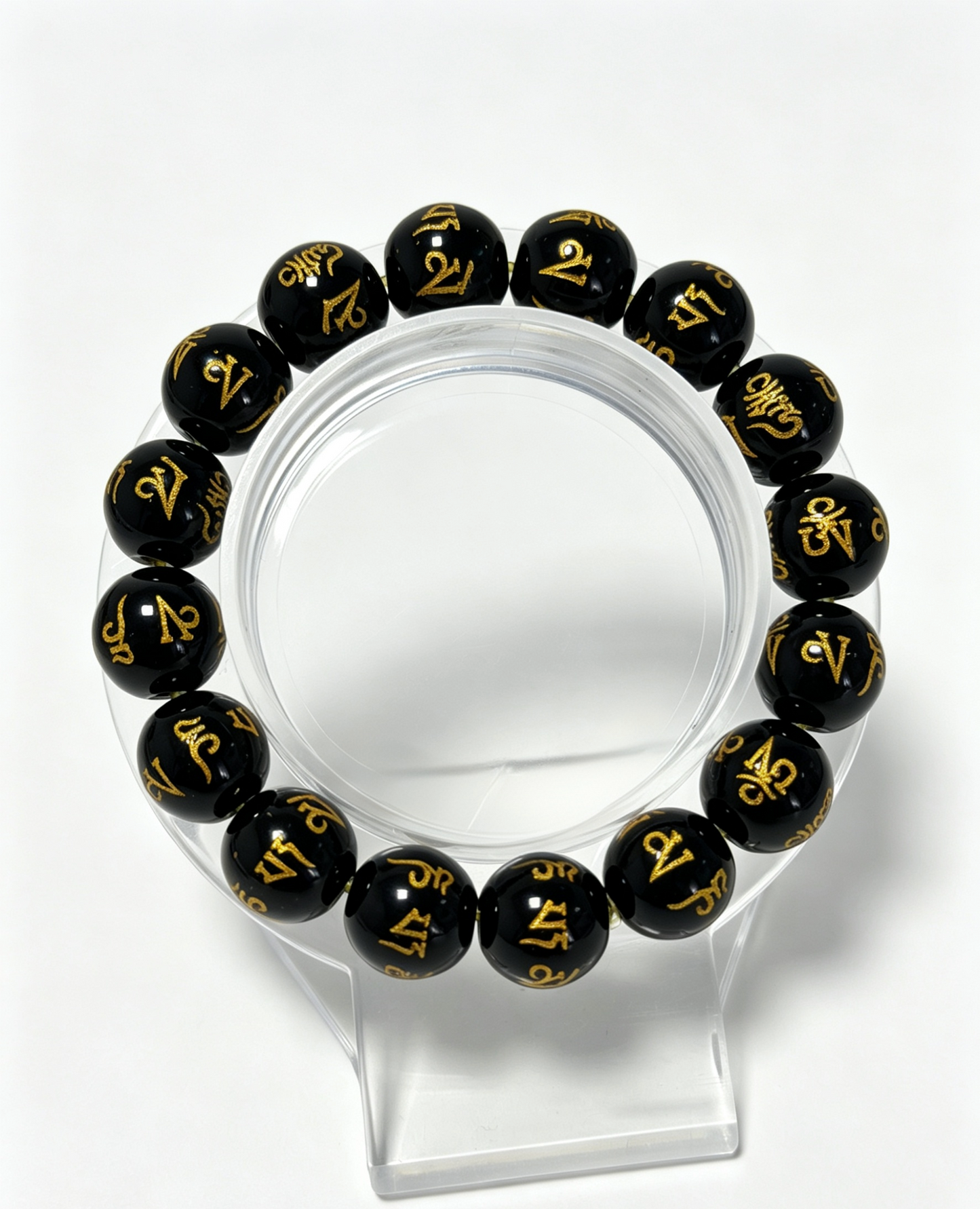 Natural Black Onyx Mantra Bracelet, Spiritual Protection & Buddhist Healing – “Tibetan Prayer Beads”
