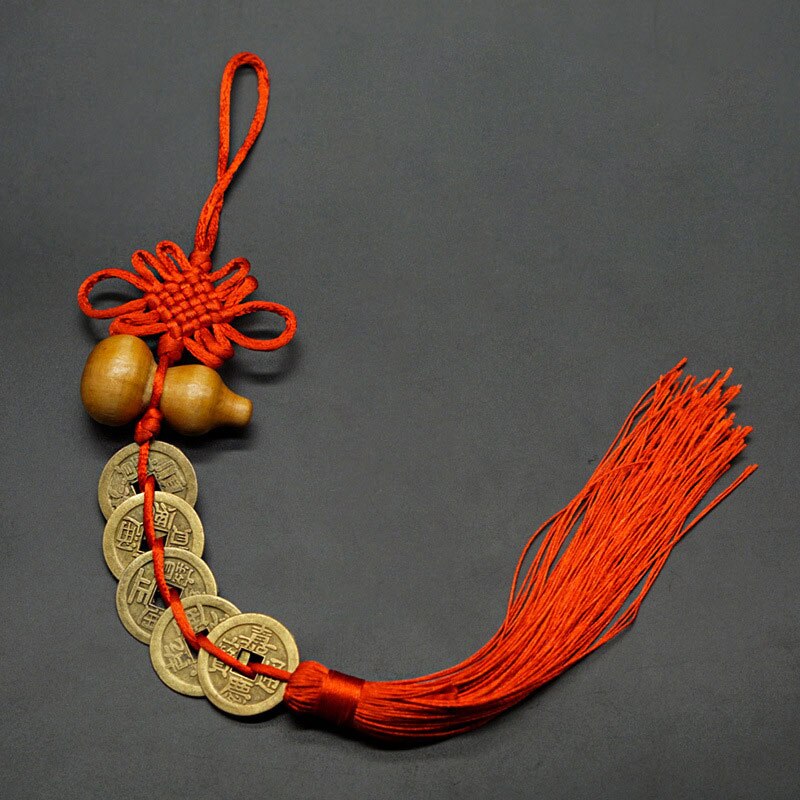 5 Emperor Coin Copper Charm with Red Tassel for Hanger Décor