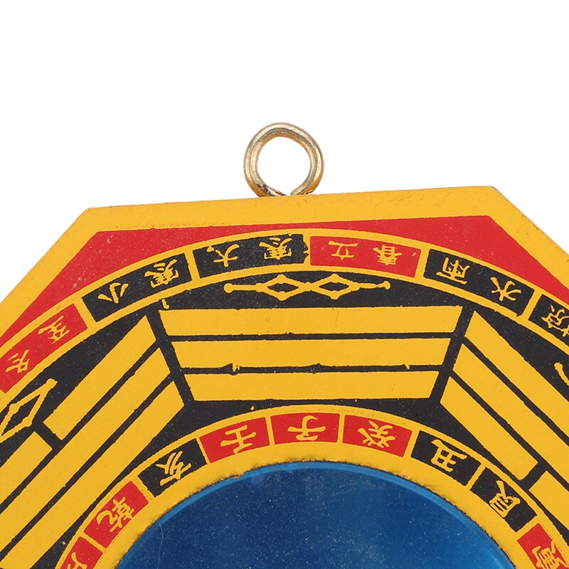 Vintage Style Bagua Mirror with 24 Mountains Symbols - Yellow with Auspicious Red Highlights