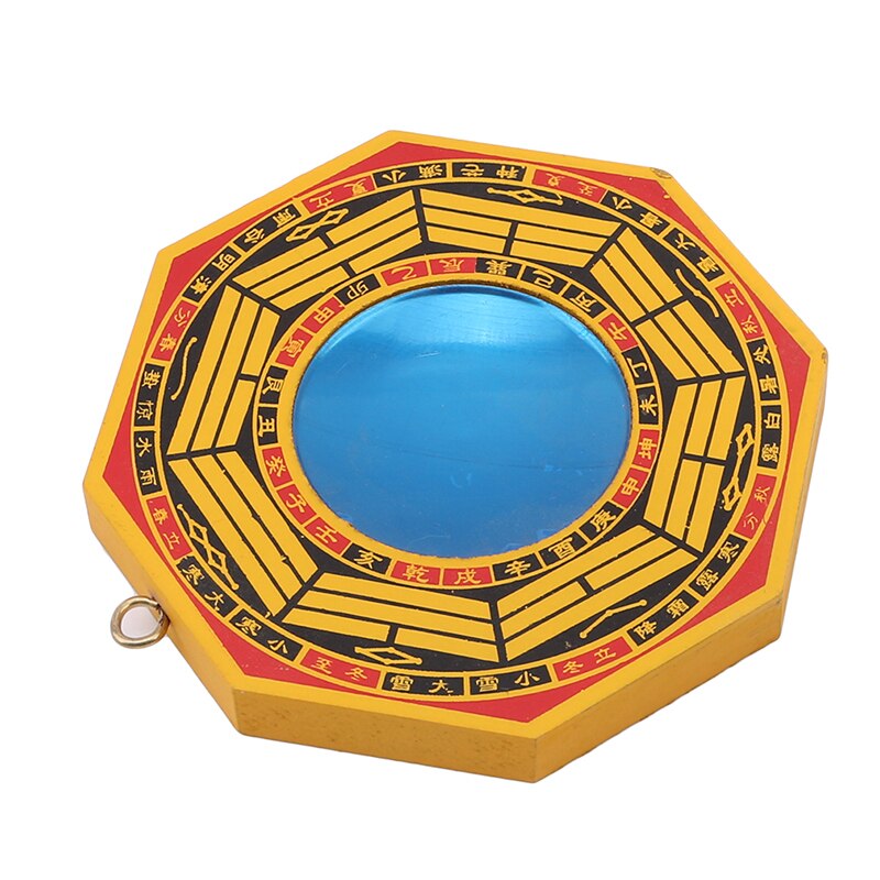Vintage Style Bagua Mirror with 24 Mountains Symbols - Yellow with Auspicious Red Highlights