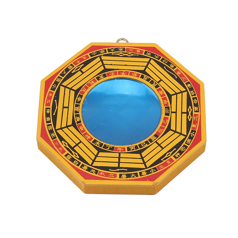 Vintage Style Bagua Mirror with 24 Mountains Symbols - Yellow with Auspicious Red Highlights