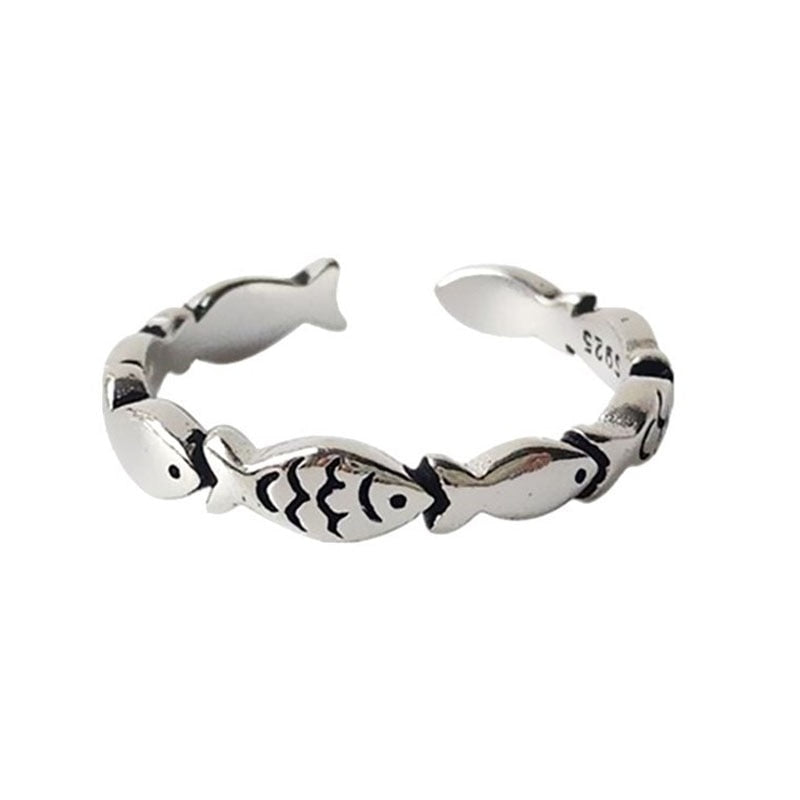 Vintage Silver Cute Little Fish Fashion Ring