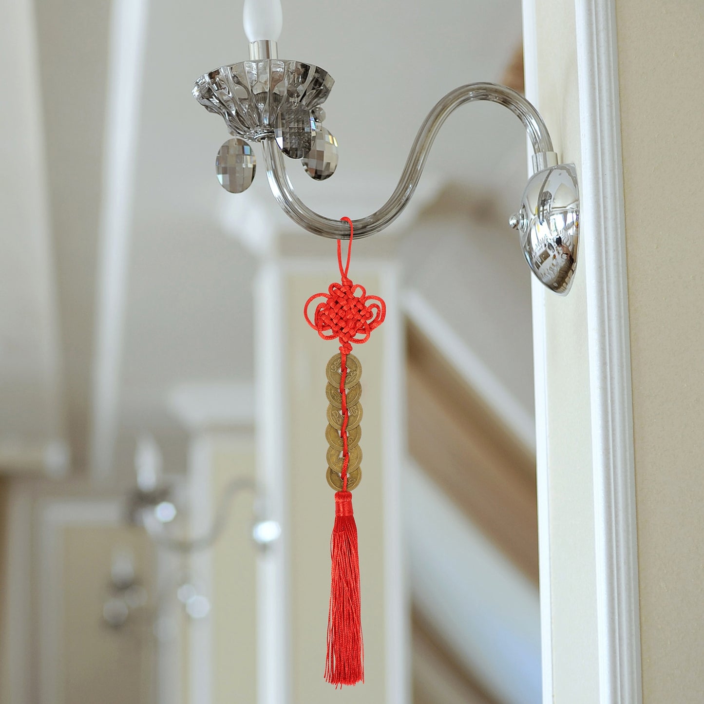 5 Emperor Coin Copper Charm with Red Tassel for Hanger Décor