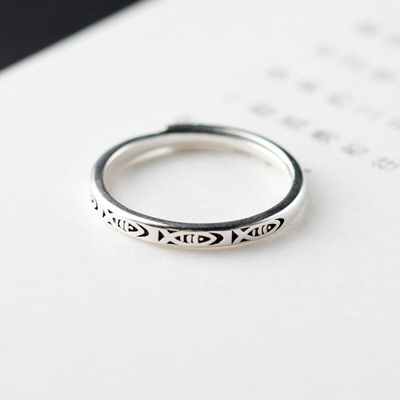 Fish & Abundance Adjustable Small Silver Ring