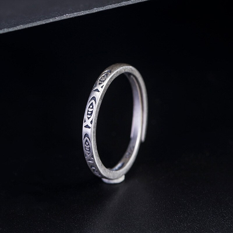Fish & Abundance Adjustable Small Silver Ring