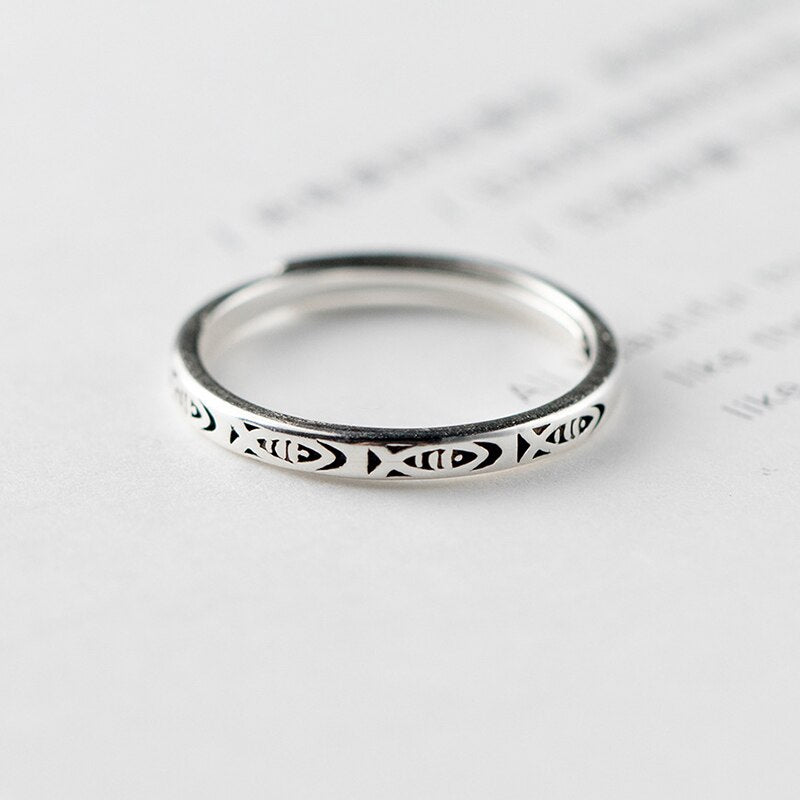 Fish & Abundance Adjustable Small Silver Ring