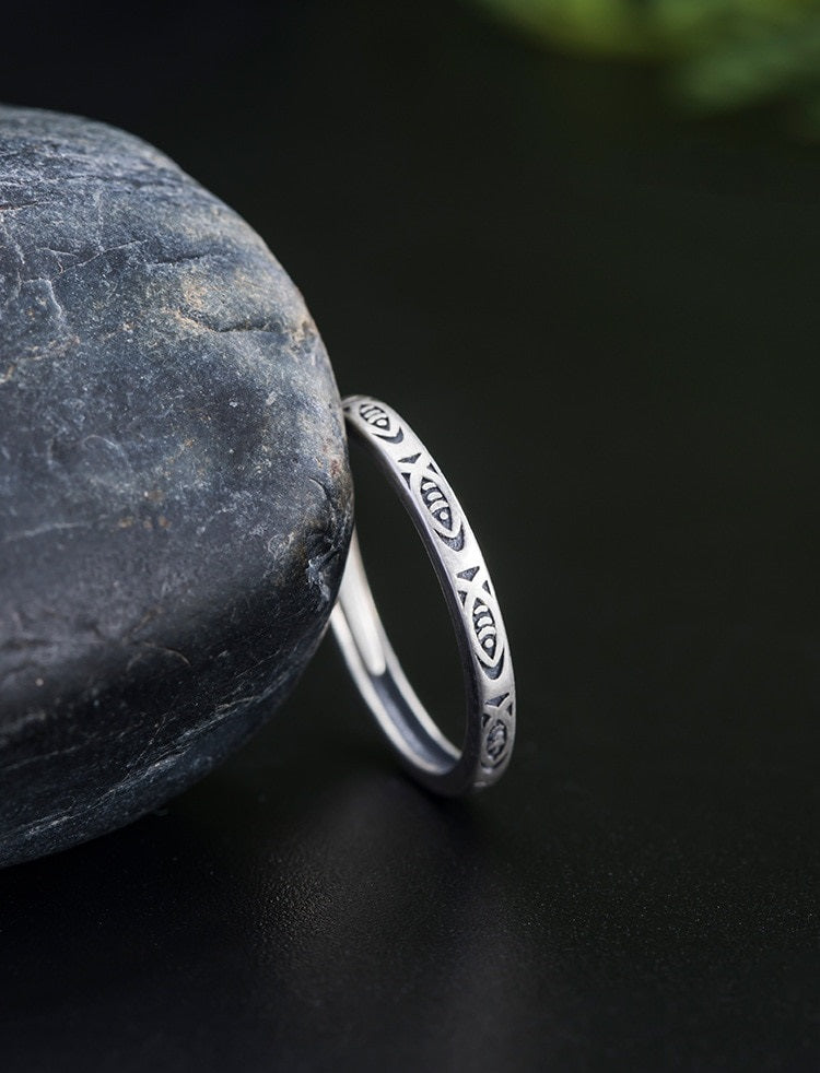 Fish & Abundance Adjustable Small Silver Ring