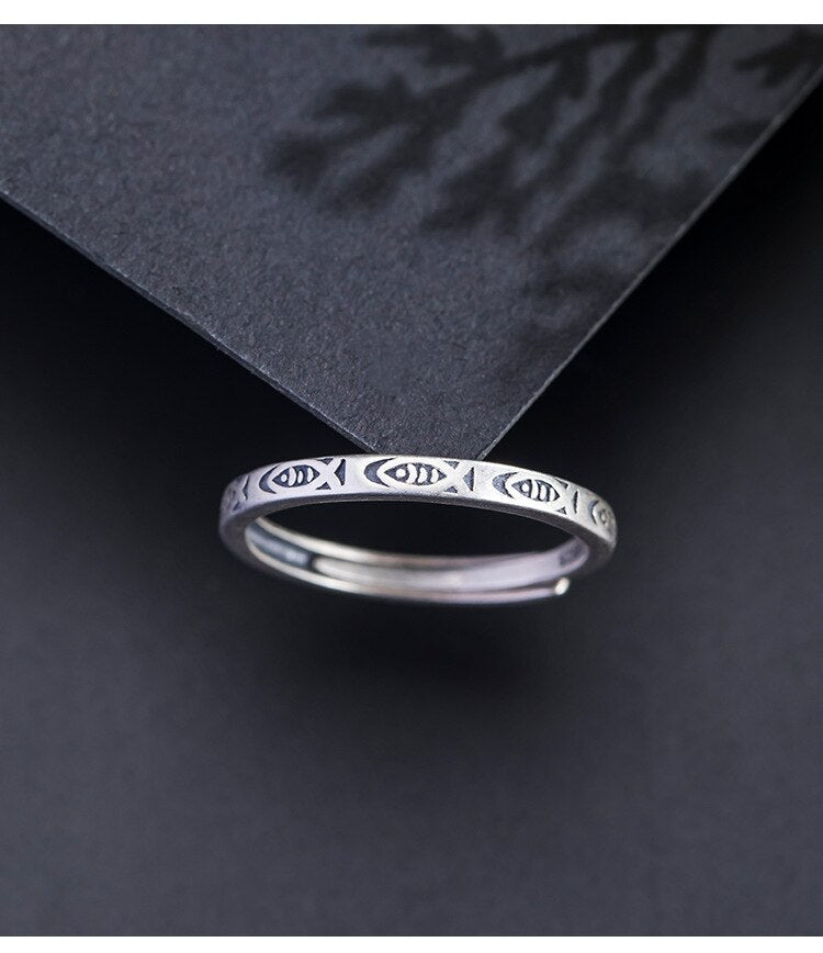 Fish & Abundance Adjustable Small Silver Ring