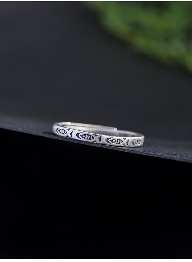 Fish & Abundance Adjustable Small Silver Ring