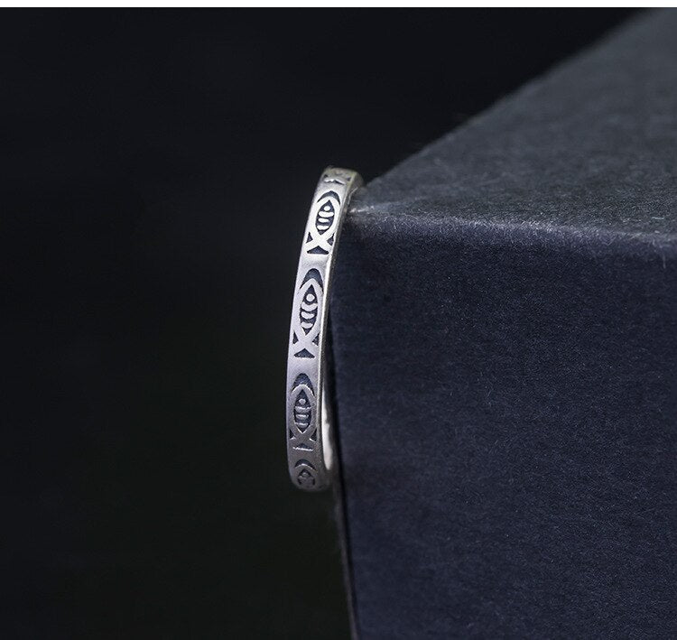 Fish & Abundance Adjustable Small Silver Ring