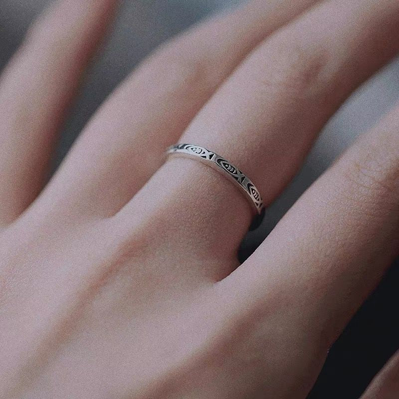 Fish & Abundance Adjustable Small Silver Ring
