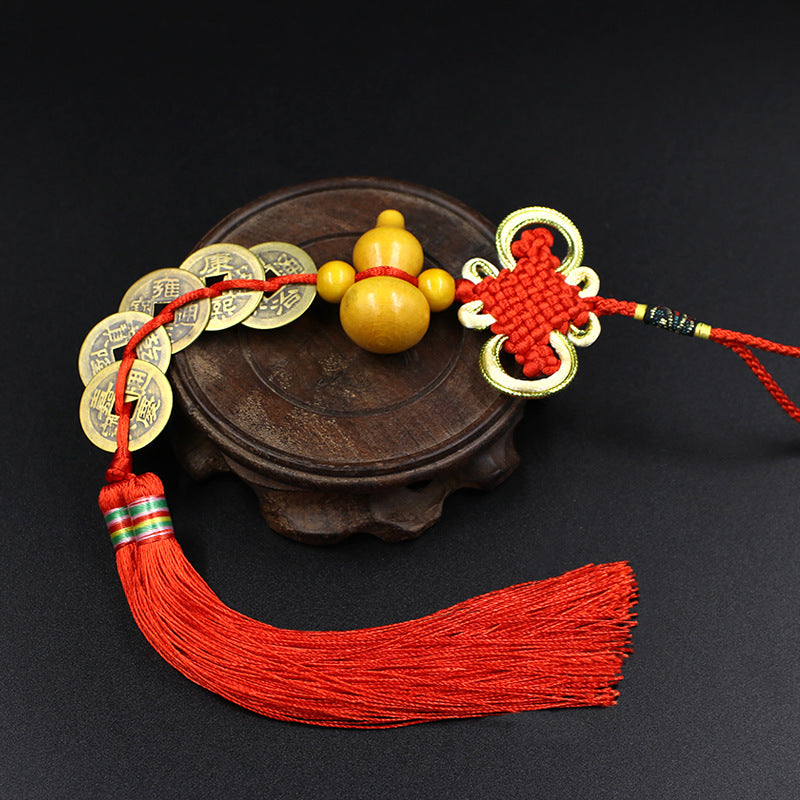 5 Emperor Coin Copper Charm with Red Tassel for Hanger Décor