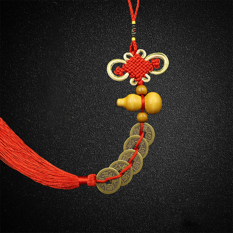 5 Emperor Coin Copper Charm with Red Tassel for Hanger Décor