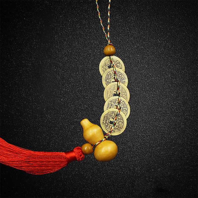 5 Emperor Coin Copper Charm with Red Tassel for Hanger Décor