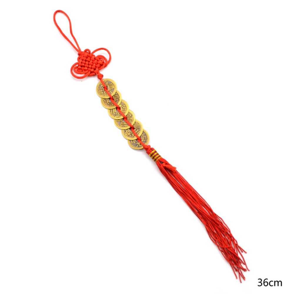 5 Emperor Coin Copper Charm with Red Tassel for Hanger Décor