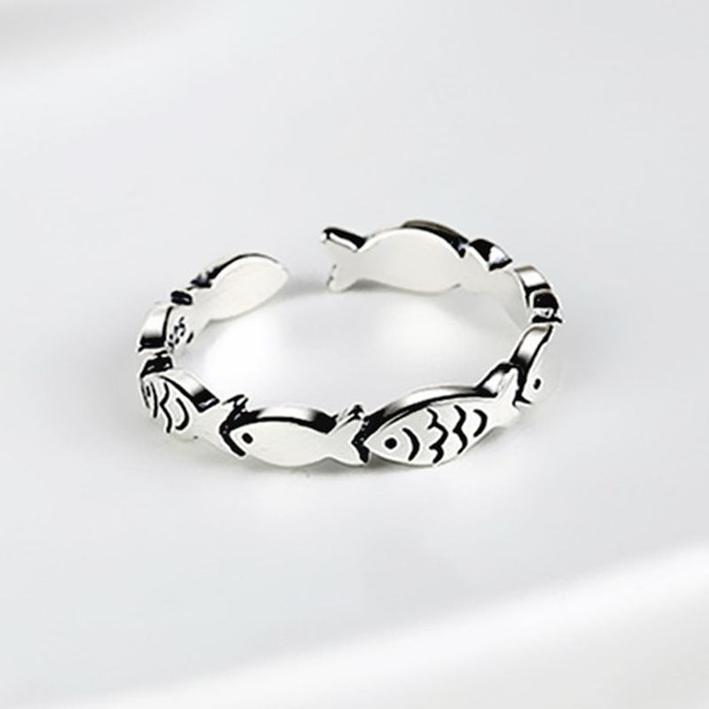 Vintage Silver Cute Little Fish Fashion Ring
