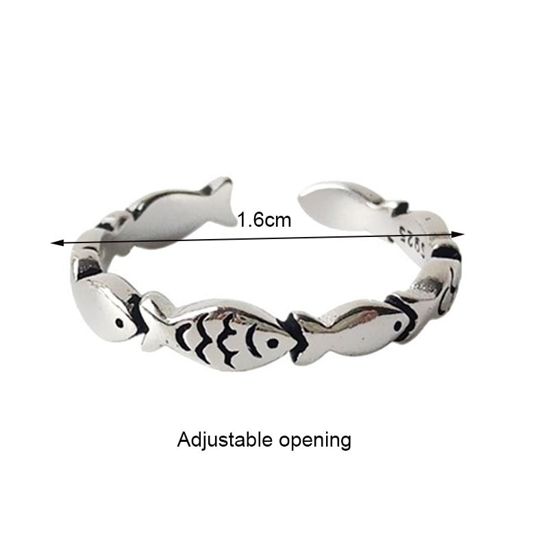 Vintage Silver Cute Little Fish Fashion Ring