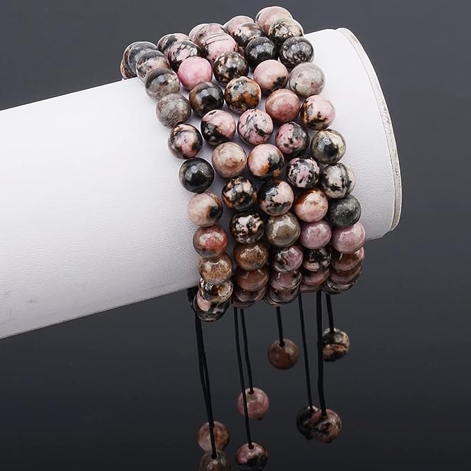 Natural Pink Black Rhodonite Stone Bracelet for Love – The “Stone of Grace and Elegance”