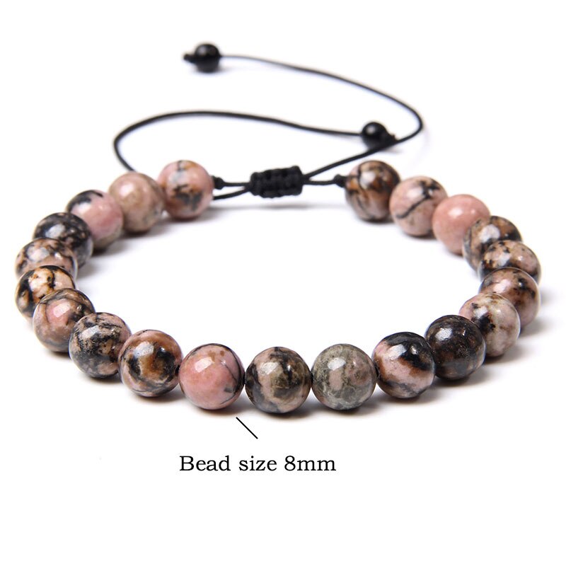 Natural Pink Black Rhodonite Stone Bracelet for Love – The “Stone of Grace and Elegance”