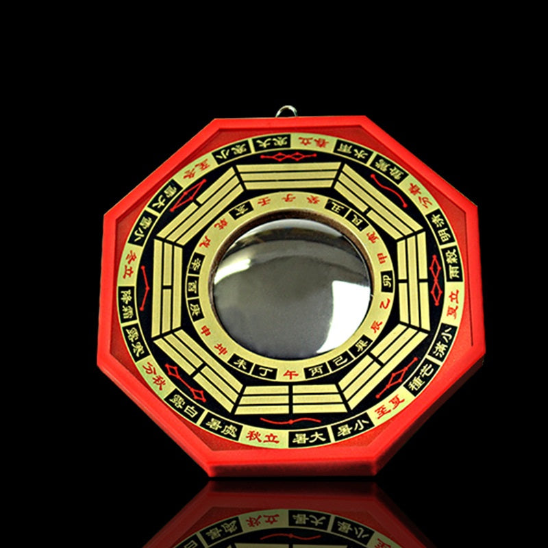 Classic Bagua Mirror with 24 Mountains Symbols - Auspicious Red with Gold Highlights
