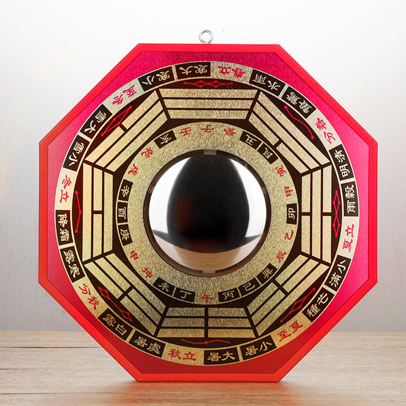 Classic Bagua Mirror with 24 Mountains Symbols - Auspicious Red with Gold Highlights
