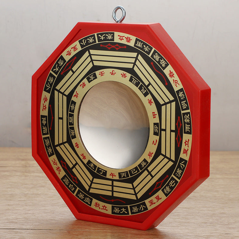 Classic Bagua Mirror with 24 Mountains Symbols - Auspicious Red with Gold Highlights