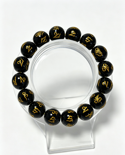 Natural Black Onyx Mantra Bracelet, Spiritual Protection & Buddhist Healing – “Tibetan Prayer Beads”