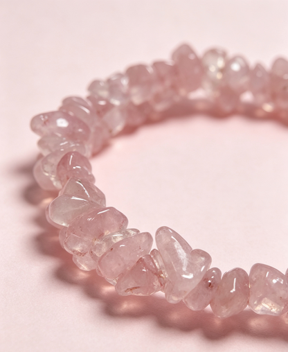 Strawberry & Rose Quartz Chip Bracelet, Love & Self-Love Healing Crystal – “Heart Opener”