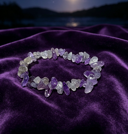 Natural Amethyst Chip Bracelet, Calm Sleep & Spiritual Healing Crystal – “Stone of Tranquility”