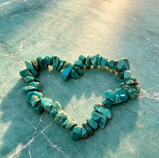 Natural Turquoise Chip Bracelet, Boho Protection & Healing Crystal Jewelry – “Sacred Stone”