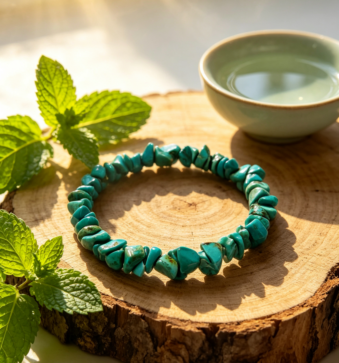 Natural Turquoise Chip Bracelet, Boho Protection & Healing Crystal Jewelry – “Sacred Stone”