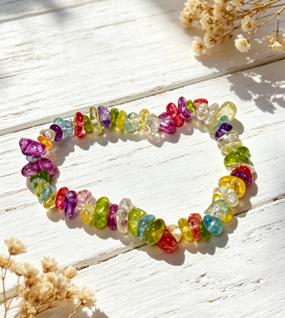 7 Chakra Rainbow Gemstone Chip Bracelet, Natural Energy Balance Healing Jewelry – “Soul Alignment”