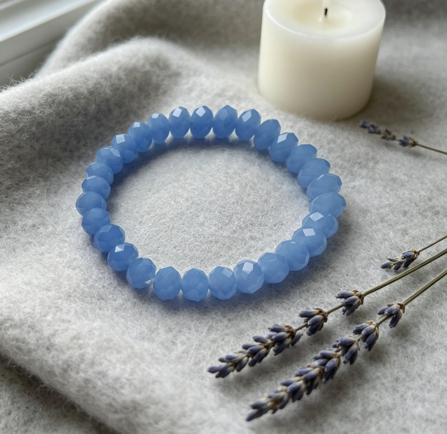 Matte Frosted Blue Chalcedony Bracelet, Calmness & Intuition Healing Crystal – “Ocean of Peace”