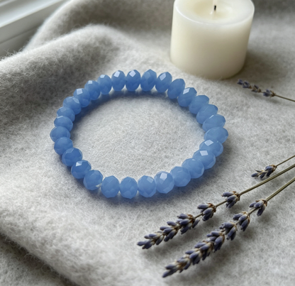 Matte Frosted Blue Chalcedony Bracelet, Calmness & Intuition Healing Crystal – “Ocean of Peace”