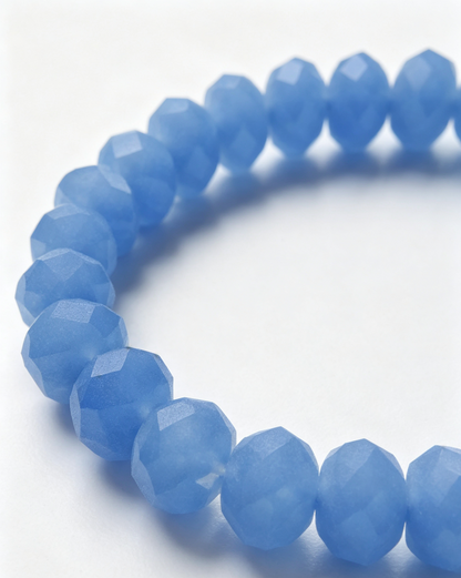 Matte Frosted Blue Chalcedony Bracelet, Calmness & Intuition Healing Crystal – “Ocean of Peace”