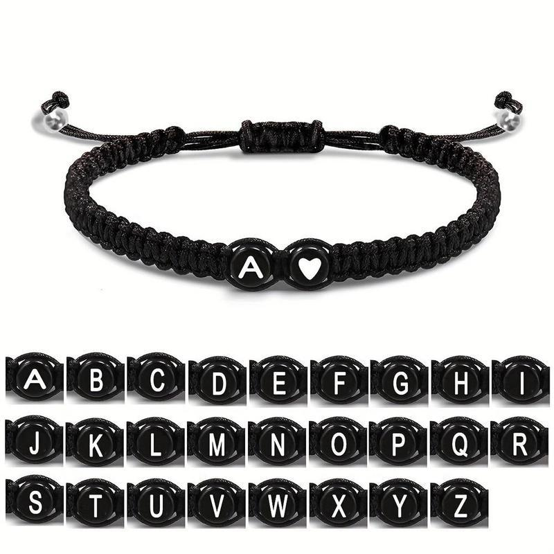 Heartfelt Matching Couple Woven Bracelets | 26 Initial Letters Black White Heart | Love & Good Wishes Bracelet for Him & Her | Thoughtful Holiday Gift