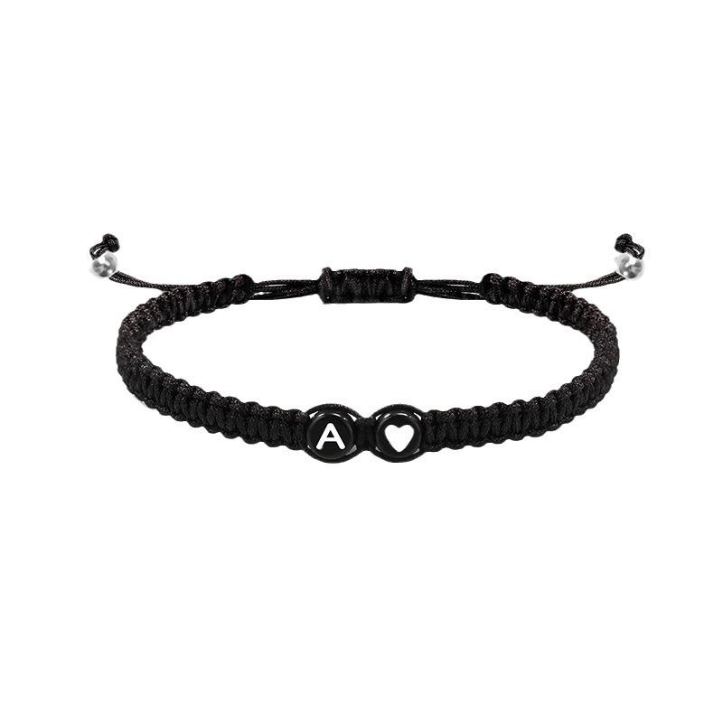 Heartfelt Matching Couple Woven Bracelets | 26 Initial Letters Black White Heart | Love & Good Wishes Bracelet for Him & Her | Thoughtful Holiday Gift