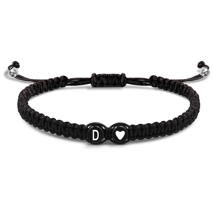 Heartfelt Matching Couple Woven Bracelets | 26 Initial Letters Black White Heart | Love & Good Wishes Bracelet for Him & Her | Thoughtful Holiday Gift