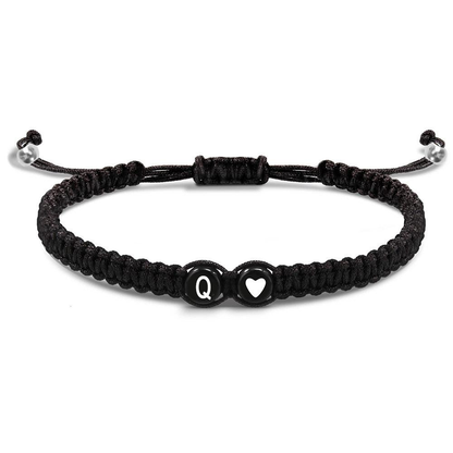 Heartfelt Matching Couple Woven Bracelets | 26 Initial Letters Black White Heart | Love & Good Wishes Bracelet for Him & Her | Thoughtful Holiday Gift
