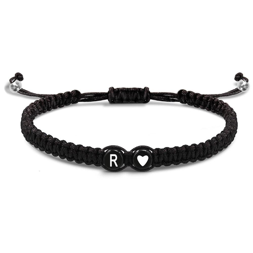 Heartfelt Matching Couple Woven Bracelets | 26 Initial Letters Black White Heart | Love & Good Wishes Bracelet for Him & Her | Thoughtful Holiday Gift