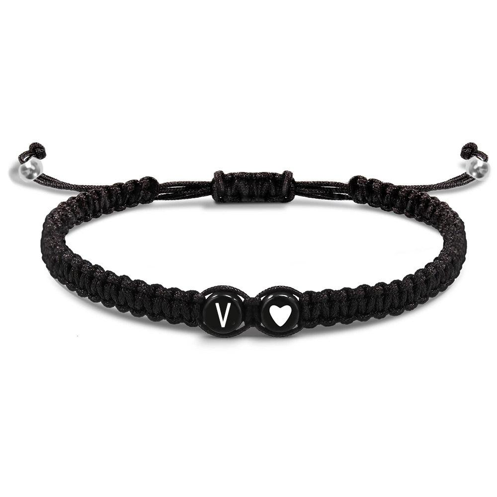 Heartfelt Matching Couple Woven Bracelets | 26 Initial Letters Black White Heart | Love & Good Wishes Bracelet for Him & Her | Thoughtful Holiday Gift