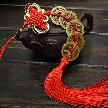 5 Emperor Coin Copper Charm with Red Tassel for Hanger Décor