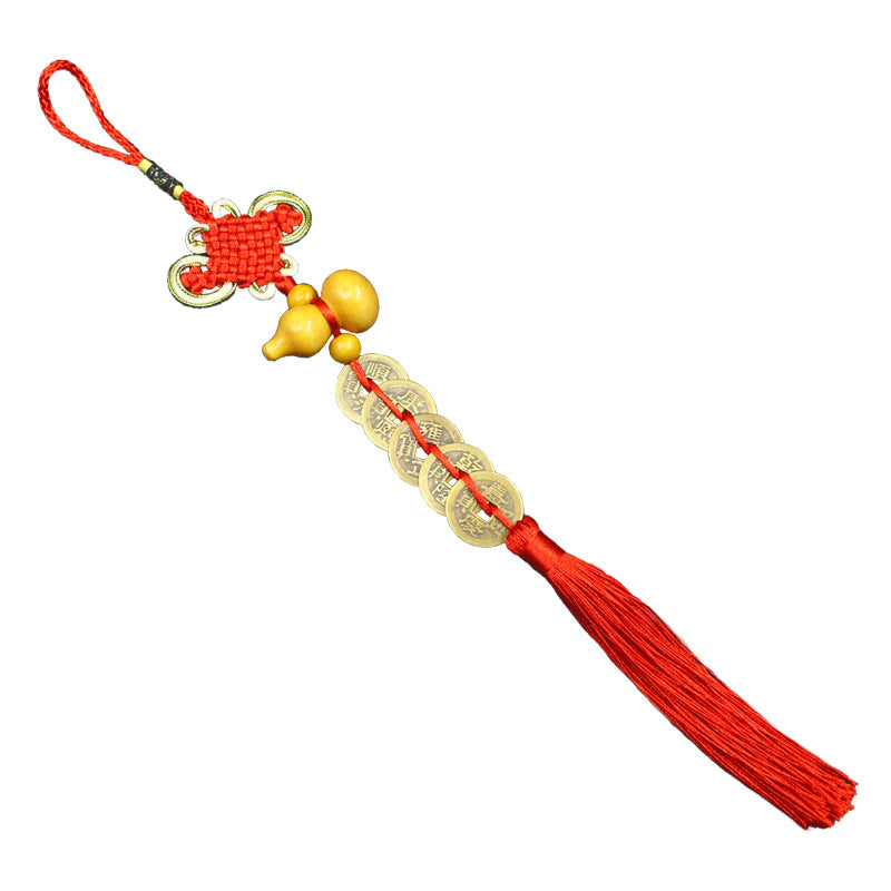 5 Emperor Coin Copper Charm with Red Tassel for Hanger Décor
