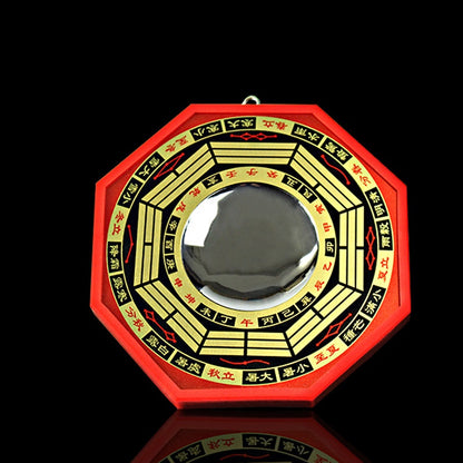 Classic Bagua Mirror with 24 Mountains Symbols - Auspicious Red with Gold Highlights