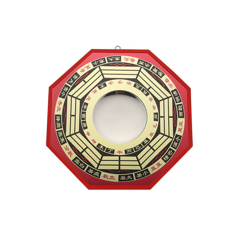 Classic Bagua Mirror with 24 Mountains Symbols - Auspicious Red with Gold Highlights