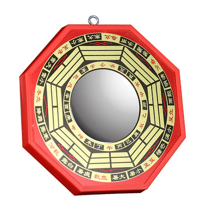 Classic Bagua Mirror with 24 Mountains Symbols - Auspicious Red with Gold Highlights