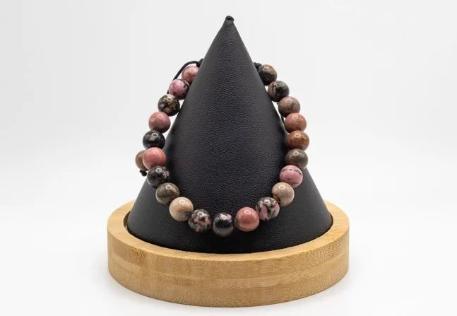 Natural Pink Black Rhodonite Stone Bracelet for Love – The “Stone of Grace and Elegance”